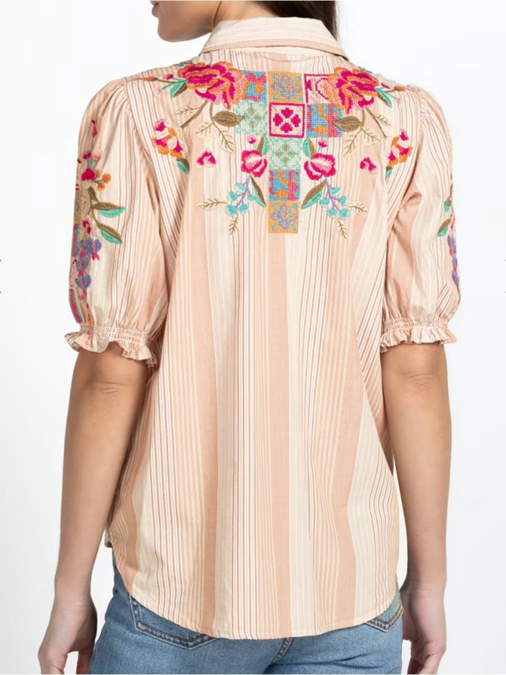 Johnny Was Petunia Smocked Lisbon Shirt - Picture 4 of 11
